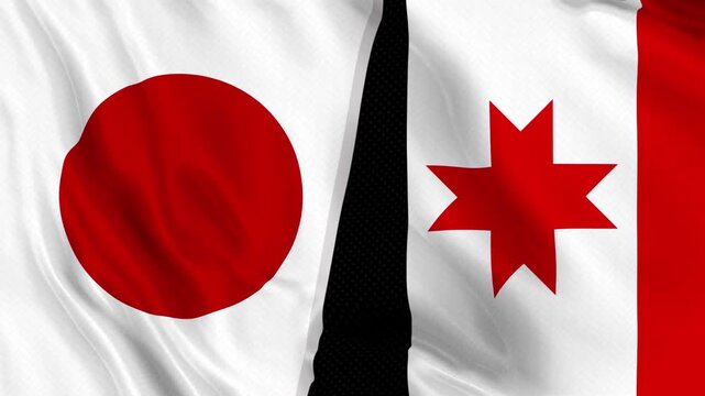 Japan and Udmurtia Flag Waving Animation Seamless Loop