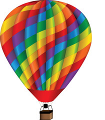Fototapeta premium Colorful Rainbow Hot Air Balloon 3D Illustration, isolated transparent background, colorful pride month celebration, design element.