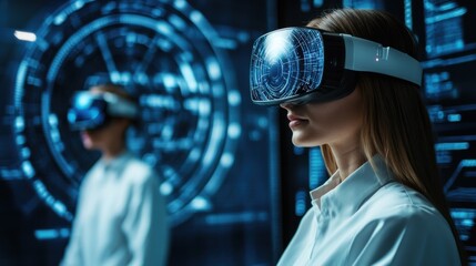 Fototapeta premium Virtual reality experience technology lab digital art immersive environment close-up view innovation and future trends