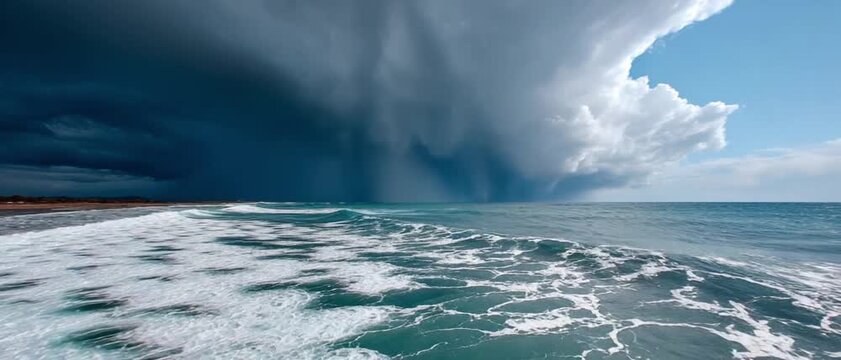 Stormy Sea Horizon: A dramatic vista of the ocean unfolds under a turbulent sky, showcasing the raw power and beauty of nature's forces.