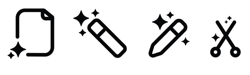 Minimal ai editing icons with  magic wand, pencil and scissors tools design © Gill