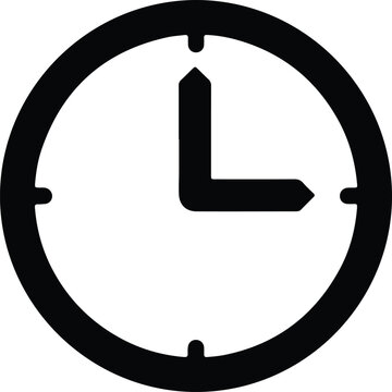 Silhouette vector clock icon showing three o clock time design