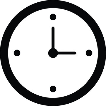 Silhouette vector clock icon showing three o clock time design