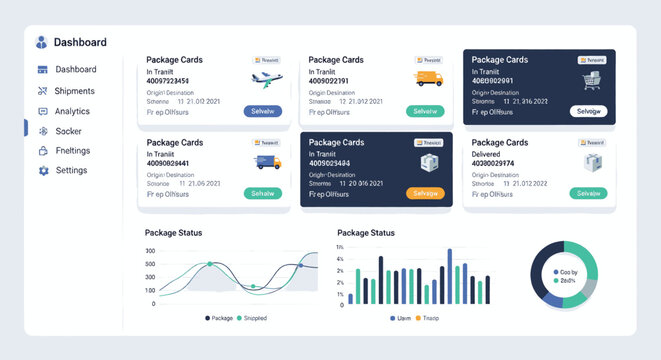 Modern Logistics Management Dashboard Template with Real-Time Package Tracking and Shipment Status Visualization for Efficient Business Operations and Supply Chain Analytics