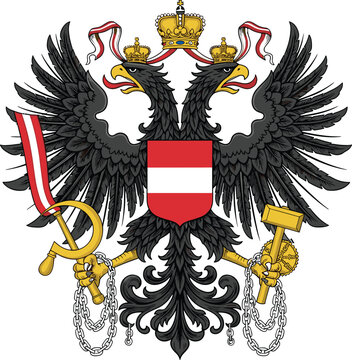 Austrian Coat of Arms Illustration with Double Headed Eagle Crown Sword and Shield Heraldic Vector Design for National Symbol and Historical Emblem