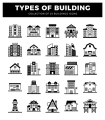 Obraz premium Collection of building icons with various architectural styles and types
