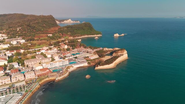 Aerial View of Canal d'Amour Coastline Stretching Towards Cape Drastis Cliffs in Corfu Greece