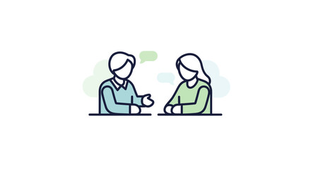 Fototapeta premium Two people talking, illustration of conversation and communication, modern flat design