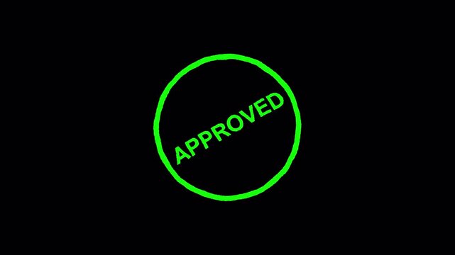Approved rubber stamp animation on a transparent background, Approved stamp effect animation
