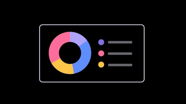 Modern donut chart animation with colorful segments and clean data list interface. Ideal for analytics dashboards, business presentations, UI design and motion graphics projects