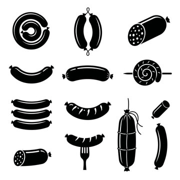 black and white vector silhouette set of sausage