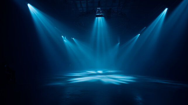 A deep blue stage with converging spotlights builds suspense and excitement before an extraordinary new product launch.