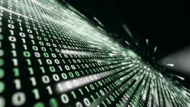 Futuristic Green Binary Tunnel Data Stream Technology Background 4K Video