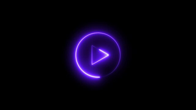 purple neon play button on black background for playback interface