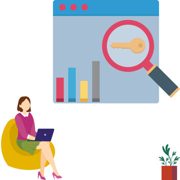 Employee Working on Keyword Research SEO Strategy Digital Marketing Analysis Illustration