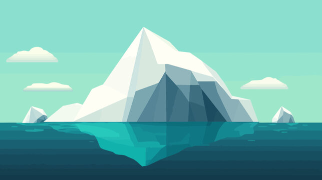 Pixelated artwork showcasing an iceberg with clouds above and its reflection in the ocean