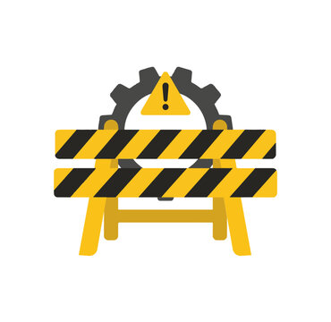 Flat construction barrier with warning sign roadblock concept
