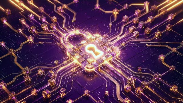 Golden circuit board pattern forming a padlock shape
