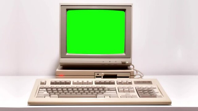 Vintage Retro Computer with Green Screen Mockup, Loading and Shutting Down Screen