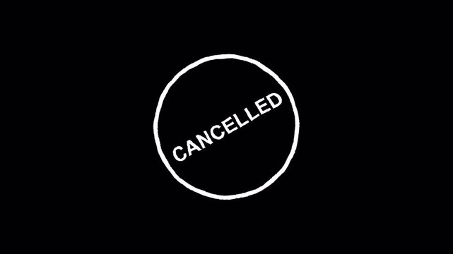 Cancelled rubber stamp animation on a transparent background, Cancelled stamp effect animation with alpha channel