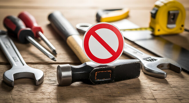 Prohibited tools, forbidden equipment, no tools, restricted tools, workshop safety