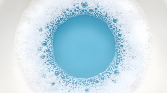 Blue liquid center with circular foam ring on white background