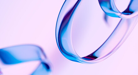 Fototapeta na wymiar Abstract Glass Rings 3D Render with Blue Liquid Flow on Pink Background - Modern Digital Art