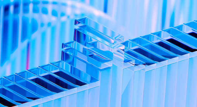 Blue 3D Render Abstract Geometric Shapes and Bar Chart Digital Art