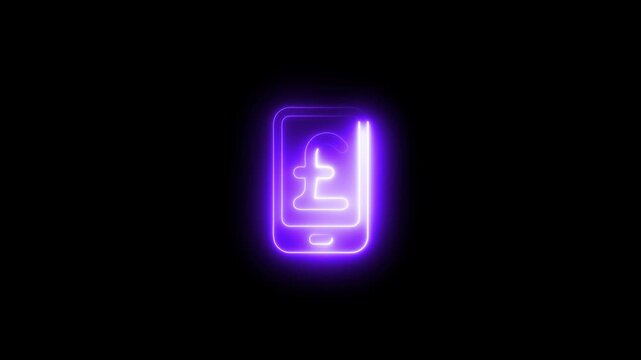 Glowing Purple Pound Sign on Mobile Phone Screen Neon Finance Symbol