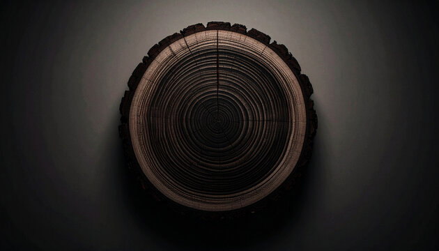 tree ring cross section showing growth lines on neutral beige background,