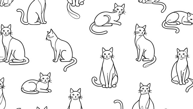 Minimalist Line Art Cat Pattern Seamless Cute Pet Illustration Background PNG for Decoration and Digital Content
