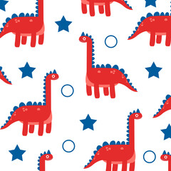 dinosaur brontosaurus seamless pattern cartoon design red and blue for kids apparel © Rizki