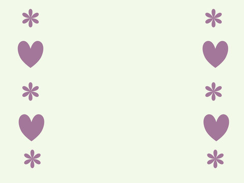 Minimalist purple heart and flower border on light background
