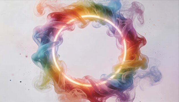 Abstract rainbow circle loop colorful smoke luminous neon ring pride month celebration concept art vibrant energy gradient flow pastel halo design dreamy vapor swirl creative minimal fantasy