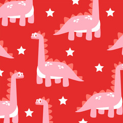 red brontosaurus dinosaur vector cartoon design for kids apparel © Rizki