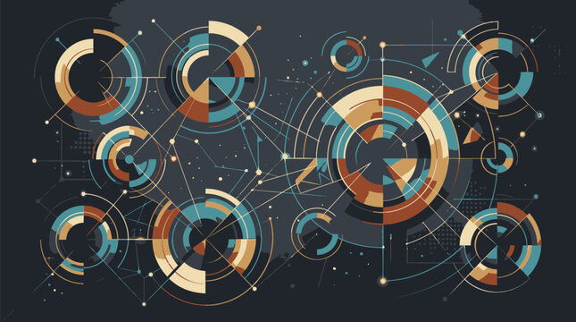 Abstract background with futuristic circular graphs and network connections