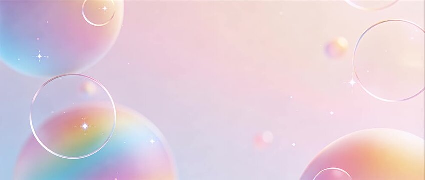 Pastel rainbow bubble background pride month celebration gentle light dreamy fantasy sky sparkle abstract design soft glow minimal clean space wallpaper art