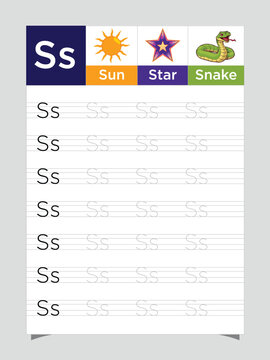 Letter S worksheet for kids, tracing uppercase lowercase, S for Sun printable preschool handwriting practice sheet