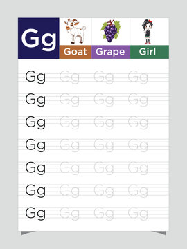Letter G worksheet for kids, tracing uppercase lowercase, G for Goat printable preschool handwriting practice sheet