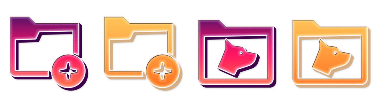 Hologram style 3D icons of add folder and an i mal folder on transparent background. Folders and files document storage. Vibrant illustration. Clean transparent background design.