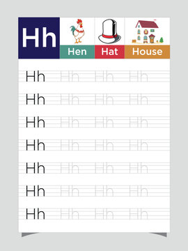 Letter H worksheet for kids, tracing uppercase lowercase, H for Horse printable preschool handwriting practice sheet