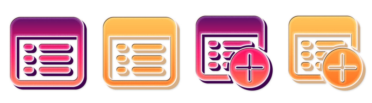 Isolated 3D glossy add pro perty and add pro perty icons with pink purple gradient. Programming properties icon collection and design. Render illustration.