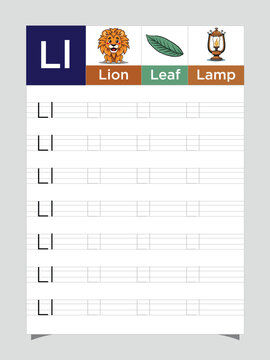 Letter L worksheet for kids, tracing uppercase lowercase, L for Lion printable preschool handwriting practice sheet