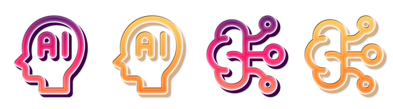 3D icon bundle volumetric style - ai and artificial intelligence. Artificial intelligence ui icon collection and design. High quality render design. High resolution 3D artwork.