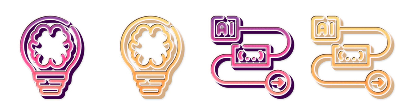 Crystal style 3D icons of ai idea in no vat i on gene rate concept thin king and ai pipe line process flo on transparent background. Artificial intelligence and machine learning.
