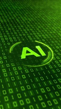 Vertical video animation of a modern AI design icon with a glowing effect. Futuristic user interface in action.