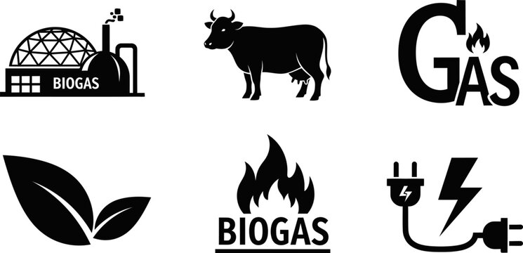 Biogas energy production icon set isolated on transparent background vector illustration.