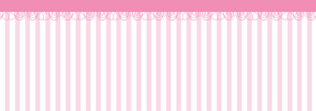 Soft pink striped background with lace border. Elegant seamless vector pattern ideal for invitations, baby shower, wedding design, packaging, textile and feminine branding.