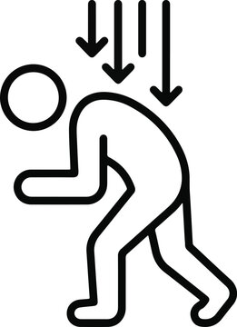 Minimalist outline icon of a human figure struggling under downward pressure arrows representing stress or burden