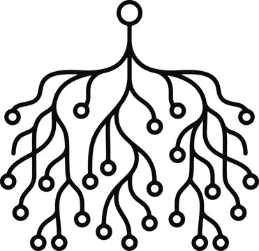 Minimalist outline icon of interconnected data nodes representing a digital network structure on white background
